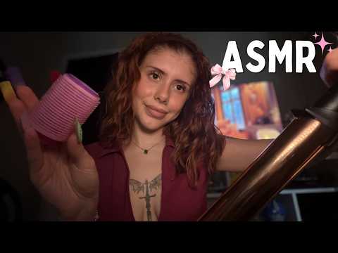 ASMR hair play! clipping, parting, curling, brushing etc. (tingly sleepover vibes) 🎀