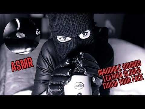 ASMR INAUDIBLE WHISPER MOUTH SOUNDS  LEATHER GLOVES SOUNDS - HANDS ON MIC -  BALACLAVA PASAMONTAÑAS