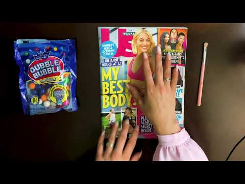 ASMR Magazine Flipping | Tracing | Brushing | Reading | Gum Chewing