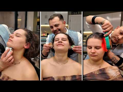 FEMALE ASMR MASSAGE | Asmr Barber Treatment, Head Massage, Back Massage For Relaxation and SLEEP