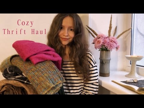 ASMR Cozy Knitwear THRIFT HAUL 💖 Feminine Babydoll Style, Off Shoulder Sweaters, Soft Cardigans