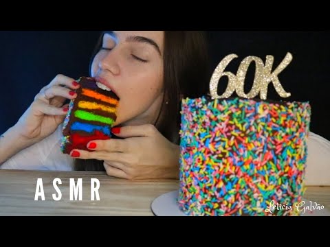 ASMR BOLO ARCO ÍRIS 🌈 ESPECIAL 60K COMENDO 🥳