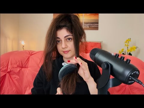 ASMR ponytail hair brushing and combing with long, straightened and thick hair :)