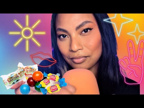 ASMR Chewing Different Kinds Of Gum Together , Super Upclose Tingly Mouth Sounds , Bubbles