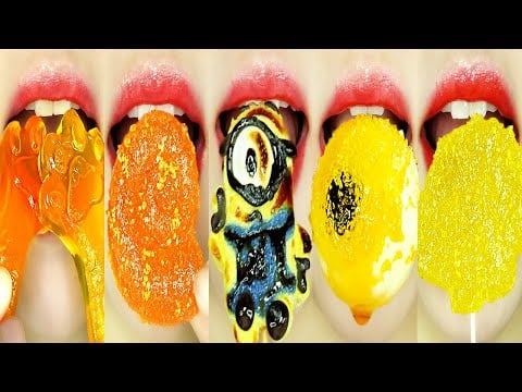 ASMR EATING EMOJI FOOD (🧡ORANGE & YELLOW💛) EATING SOUNDS 노랑 & 주황 이모지 먹방 MUKBANG