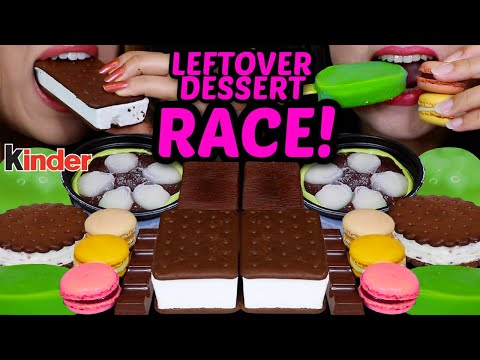 ASMR LEFTOVER DESSERT RACE! MATCHA ICE CREAM BARS, KINDER, MOCHI CUP, MACARONS, ICE CREAM SANDWICHES