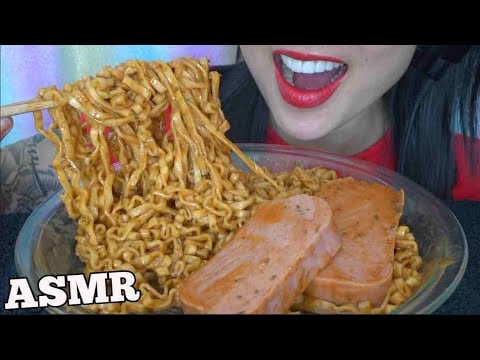 ASMR SIMPLE QUICK SNACK *SPICY SAMYANG NOODLES + SPAM (EATING SOUNDS) NO TALKING | SAS-ASMR