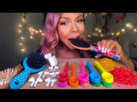 ASMR EDIBLE SPOONS, AIRPODS, HAIR BRUSH, POPPING BOBA EATING SHOW 먹방 MUKBANG (HIGHEST VOLUME)