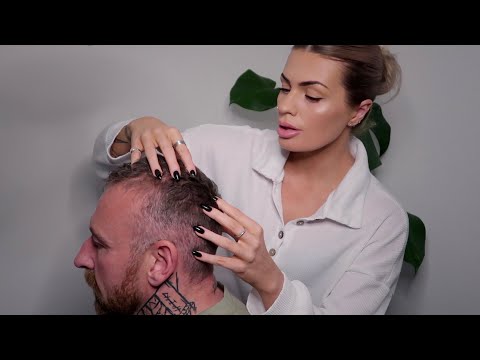 ASMR Real Person Hair Play 💙 (male scalp massage, hair brushing, hair pulling, scratching)