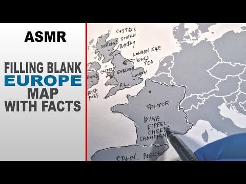 ASMR: Filling Blank EUROPE Map With Written Facts for Each Country | ASMR whispering Map writing