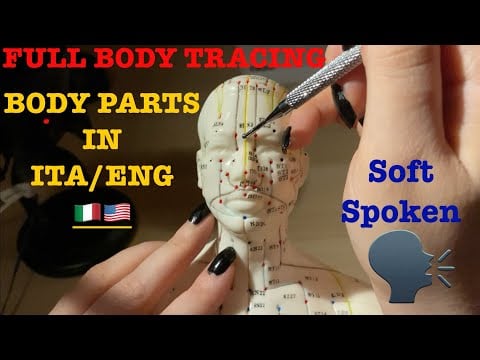ASMR|⚠️FULL BODY TRACING ON ACUPUNCTURE DOLL W/ ACUPUNCTURE TOOL. SOFT SPOKEN. BODY PARTS IN ITA-ENG