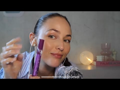 ASMR brushing the mic with foam (crackling sounds, whispering) 🛁🫧