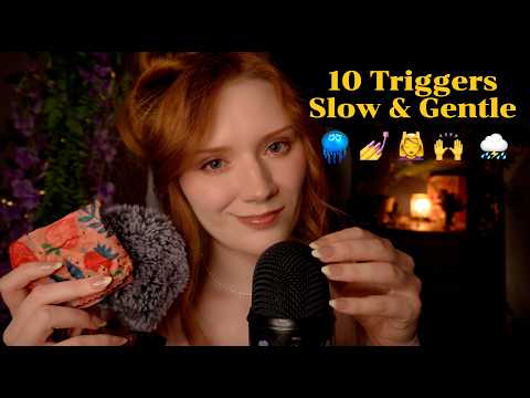 ASMR 10 Slow Triggers🥱Clicky Mouth sounds,Hand movements,Mic scratching,Jellyfish,Tapping😴