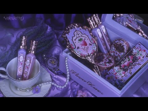 asmr.🪻 unboxing flower knows violet strawberry rococo limited edition collection + swatches. 🍓💜