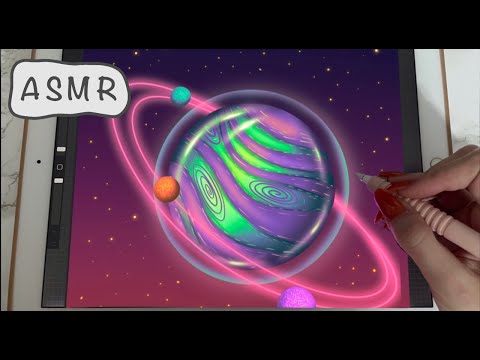 ASMR - Painting a PLANET in Procreate - iPad Writing Sounds - Close Whispering - Pencil Sounds