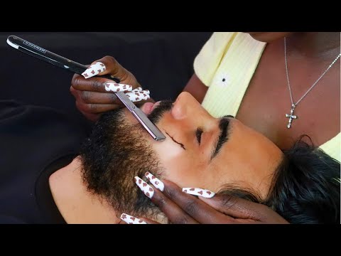 Extreme FACE SHAVE ~ Europeans mans face with a straight razor [ASMR]
