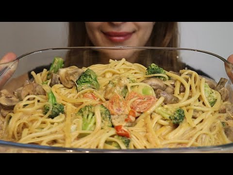 ASMR BIG BOWL CREAMY VEGGIE PASTA / BROCCOLI & MUSHROOMS / no talking / CREMA ASMR #asmr #mukbang