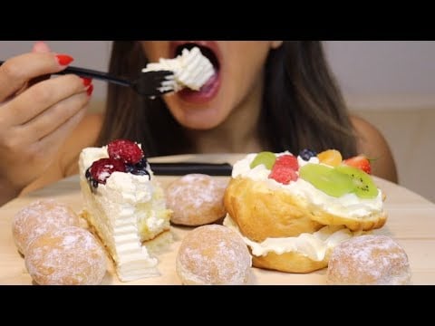 ASMR CREAMY CAKE PETITCHOUX CARAMEL DONUTS MUKBANG no talking CREMA ASMR #asmr #mukbang #sweets