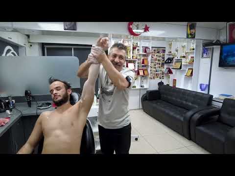 RELAXING MASSAGE WITH ORIGINAL SOUNDS IN THE BARBER CHAIR! NECK, CHEST, ARM AND HEAD MASSAGE