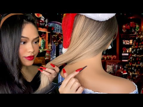 ASMR Girl At North Pole Sleepover Plays W/ Your Hair + Back Scratch & Face Painting, light gum