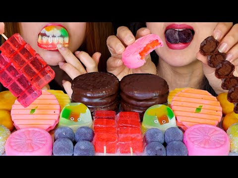 ASMR CHOCOLATE MOCHI, STRAWBERRY JELLY,  CHOCO PIE, PINK MONAKA, FRUIT MOCHI, PEACH JELLY, CAKE 먹방