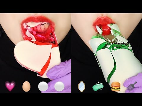 CHOCOLATE HONEY JELLY, CHEWING EGGSHELLS, HONEY JELLY ASMR EMOJI FOOD ASMR 💗