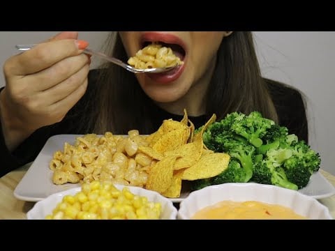 ASMR MAC N CHEESE / BROCCOLI / NACHOS / CORN / CHEESE / MUKBANG / CREMA ASMR #asmr #mukbang #cheese