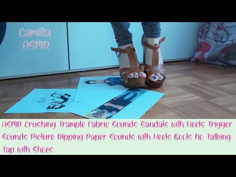 ASMR Crushing Trample Fabric Sounds Sandals with Heels Picture Ripping Paper Sounds Tap with Shoes