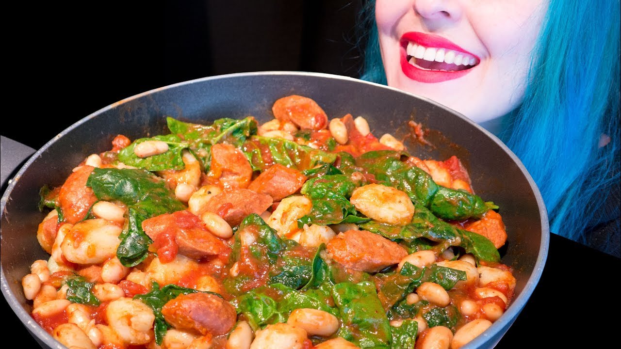 ASMR: Hot&Spicy Tomato Gnocchi w/ My Favorite Sausages! ~ Relaxing Eating Sounds [No Talking|V] 😻