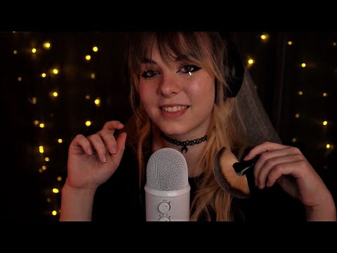 ASMR | super sleepy Whispering & Face Brushing - rain sounds