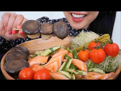 SPICY SALMON SALAD (ITS BEEN AWHILE) ASMR EATING SOUNDS | NO TALKING | SAS-ASMR