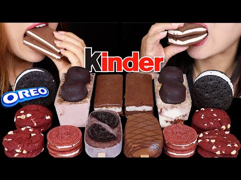 ASMR RED VELVET LAVA COOKIES IN MILK, CHOCOLATE CREAM CAKE SLICES, MINI BON BON ICE CREAM, OREOS 먹방