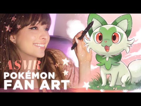 ASMR 🌸🍃 Pokémon Fan Art - Sprigatito Drawing! Whispering, Sketching & Keyboard Typing Sounds