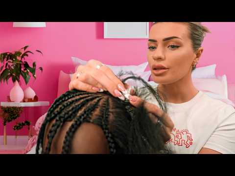 ASMR removing your itchy braids 💜 (scratching your scalp & hair pulling w/ long nails)