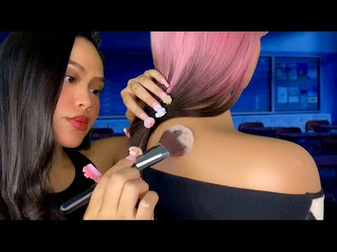 ASMR That Girl In Class Who Plays W/ Your Hair + Back Scratch During Movie Day 📺🍿😴 Roleplay