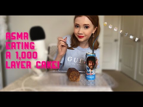 ASMR~ Eating A 1000 Layer Cake + Bob Ross Energy Drink!