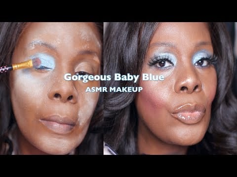 Gorgeous Baby Blue ASMR Makeup Trying KATVOND Setting Powder