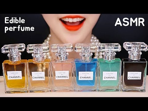 EDIBLE PERFUME ASMR DRINKING JUICE GULPING ASMR SPRAY ASMR COSMETIC ASMR CHANEL PERFUME PRANK🍑