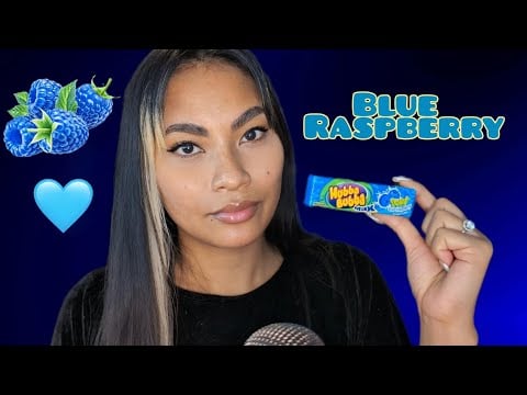 ASMR Chewing Hubba Bubba Max Sour Blue Raspberry Gum , Chewing Satisfying Mouth Sounds