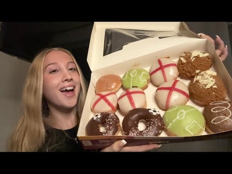 Asmr eating krispy kreme’s football world cup doughnuts!
