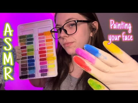 ASMR Painting your face | Dry mouth sounds and mic brushing with White latex gloves
