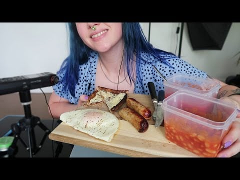 ASMR Eating A HALF English Breakfast...For Lunch 🤣 (SAUSAGE, EGG, TOAST, BEANS, TOMATOES) 😋