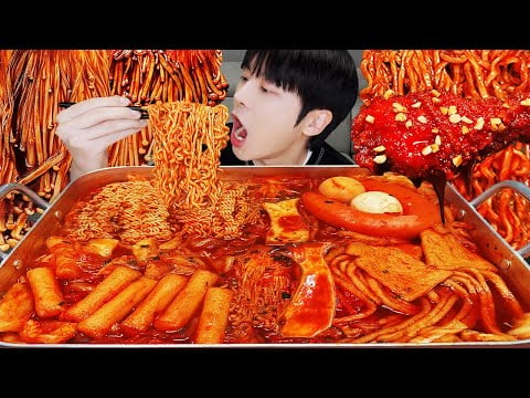 ASMR MUKBANG | 직접 만든 불닭 떡볶이 양념치킨 핫도그 먹방 & 레시피 FRIED CHICKEN AND Tteokbokki EATING