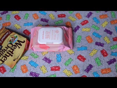 Peach Slices Makeup Wipes ASMR Crinkle Sounds Hard Caramel Eating