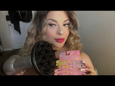 ASMR Styling Your Hair for a bridal shower🌸 RP (clips, blow dryer, brush, clicky nails)