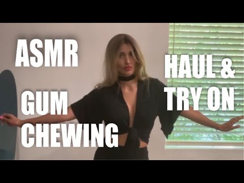 ASMR Gum Chewing + Haul and Try On (Whispered)