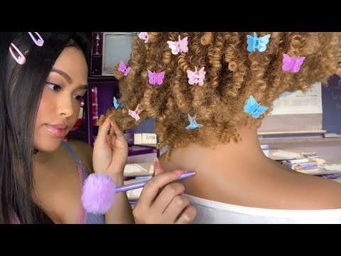 ASMR 90s Girl Plays With Your Hair + Scalp Massage & Back Scratch in Class RP | light gum