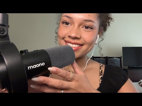 ASMR tingly up close rambles, mouth sounds, & hand movements with a new mic! (+showing new products)