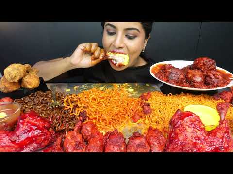 ASMR Eating Spicy Korean Fire Noodles,Black Bean Noodles,Fried Chicken Leg Piece ASMR Eating Mukbang