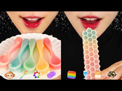RAINBOW WAX CANDY, HWAGWAJA, GALAXY ICE, CRUNCH FRIED SEAWEED MUKBANG ASMR 🐵🌈